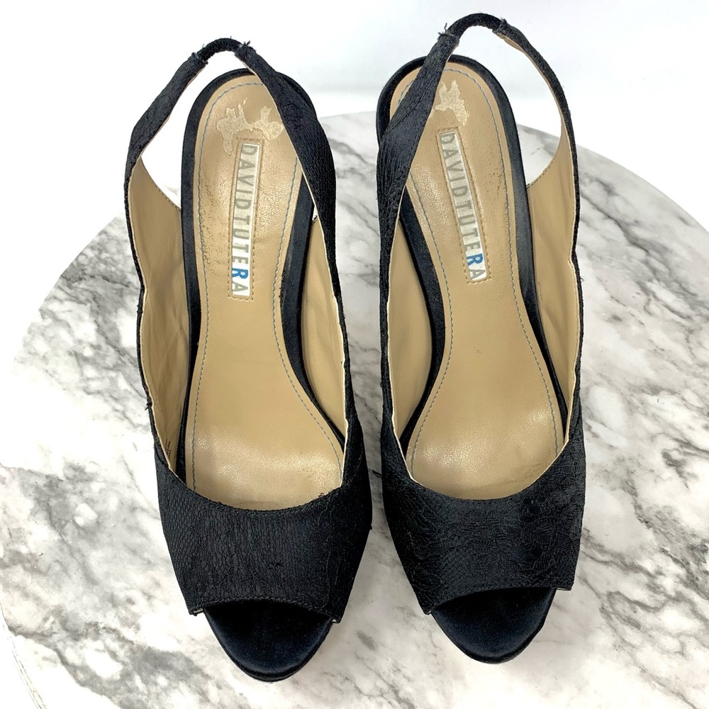 David Tutera Sweetie Black Lace And Satin Peep Toe Slingback 7 Cocktail Evening - Picture 6 of 16